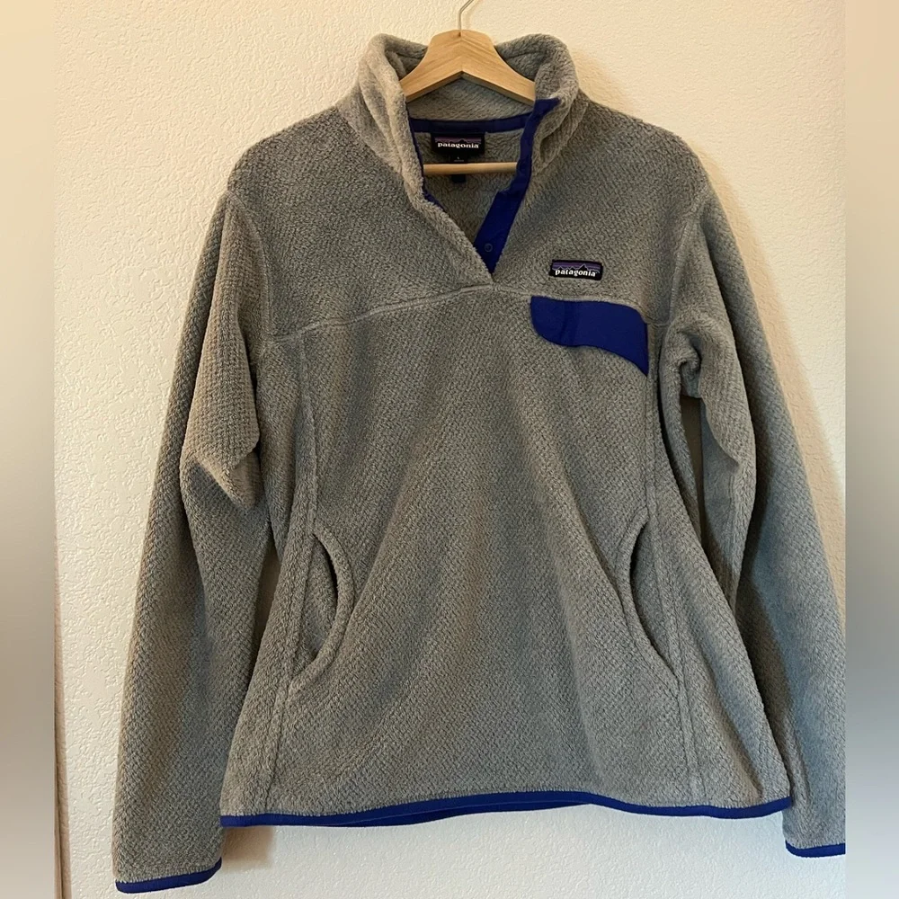 Patagonia Re-Tool Snap-T Polartec Pullover‎ Gray with Blue Ladies Large Outdoors - Picture 2 of 12